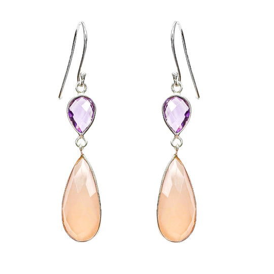 Pink Chalcedony & Amethyst Earrings