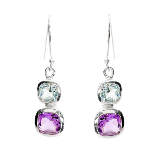 Amethyst & Blue Topaz Sterling Silver Drop Earrings