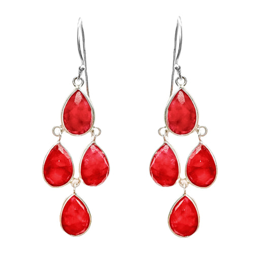 Ruby Sterling Silver Drop Earrings