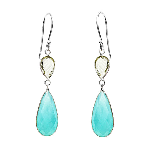 Aqua Chalcedony & Green Amethyst Drop Earrings