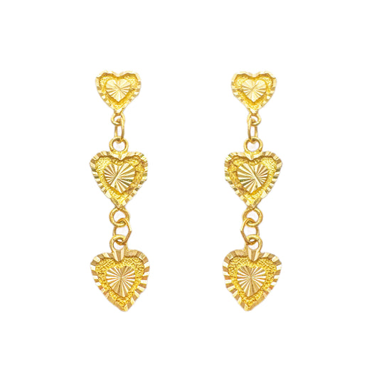 22ct Triple Heart Dangling Earrings