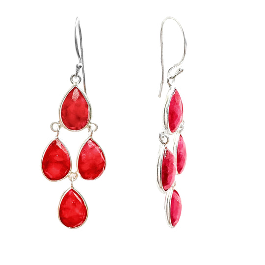 Ruby Sterling Silver Drop Earrings