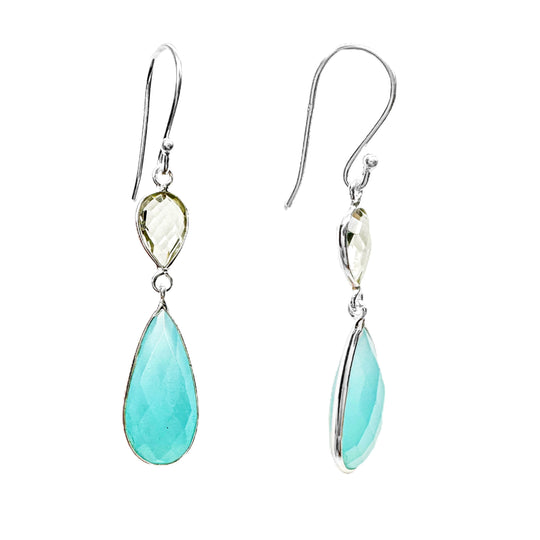 Aqua Chalcedony & Green Amethyst Drop Earrings