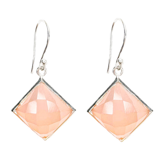 Diamond Shape Pink Chalcedony Earrings 