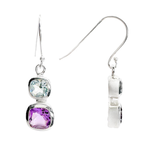 Amethyst & Blue Topaz Sterling Silver Drop Earrings