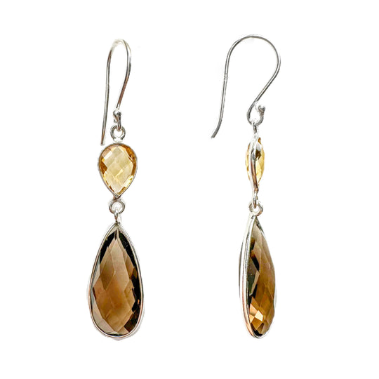Smokey Quartz & Citrine Drop Earrings 