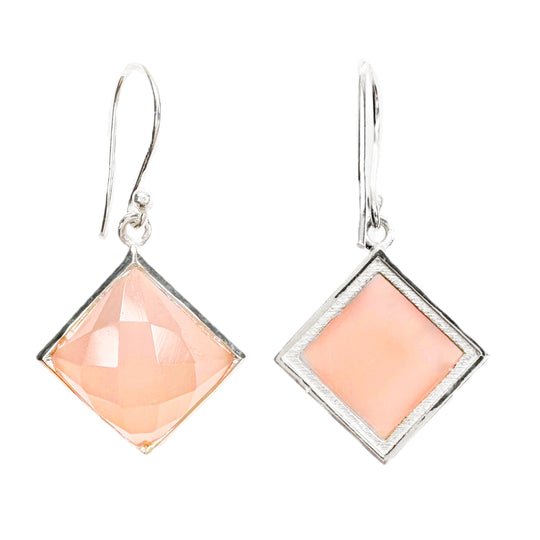 Diamond Shape Pink Chalcedony Earrings 