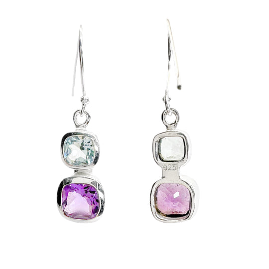 Amethyst & Blue Topaz Sterling Silver Drop Earrings