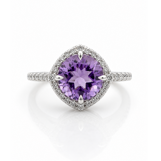 10ct White Gold Amethyst & Diamond Ring