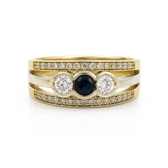 9ct Yellow Gold Sapphire & Diamond Ring