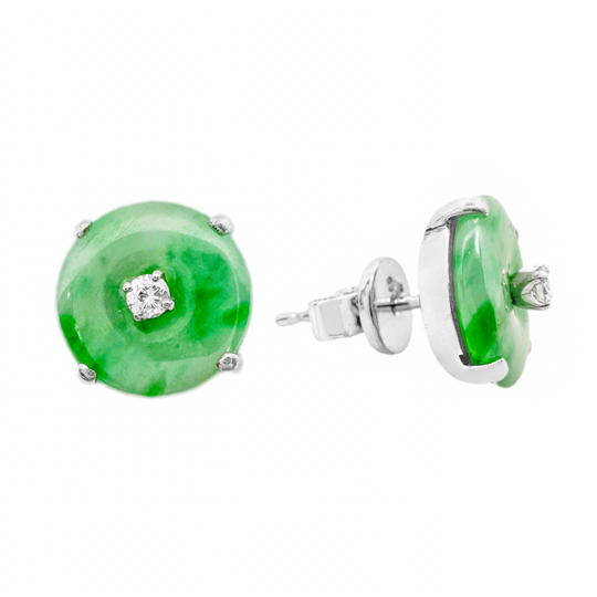 18ct White Gold Jade & Diamond Earrings