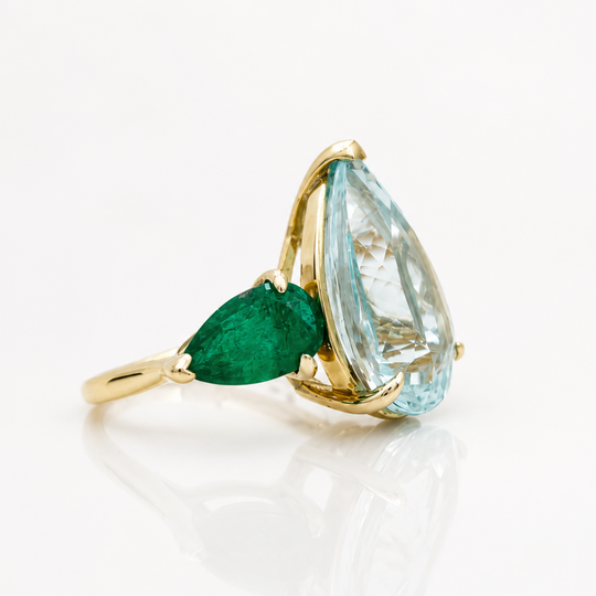 10ct Yellow Gold Aquamarine & Emerald Cocktail Ring
