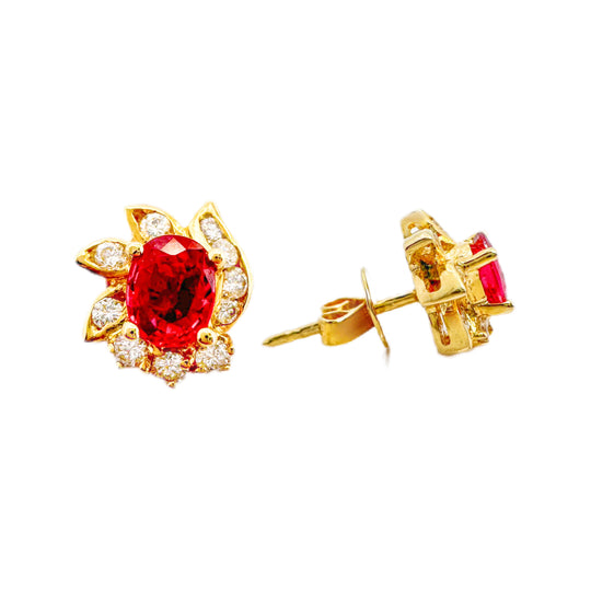 18ct Yellow Gold Ruby & Diamond Earrings