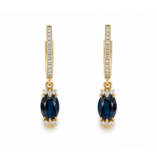 9ct Sapphire & Diamond Drop Earrings