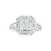 9ct White Gold Baguette, Princess & Round Brilliant Cut Diamond Ring