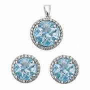 Sterling Silver Cubic Zirconia Blue Earring & Pendant Set