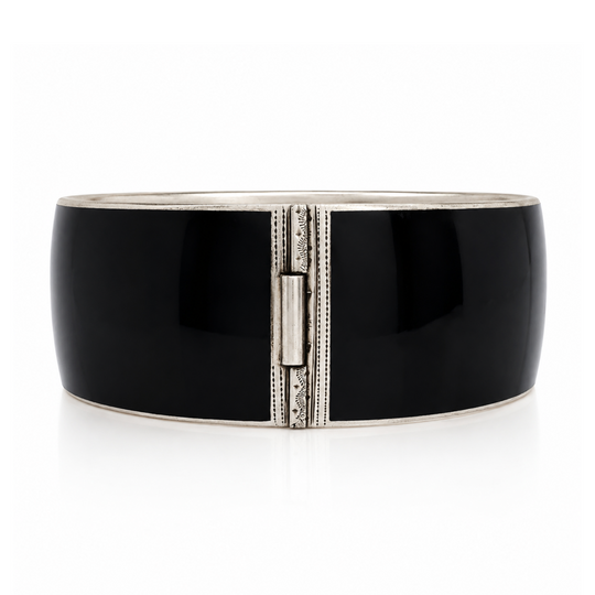 Victorian Seed Pearl & Black Enamel Mourning Bangle
