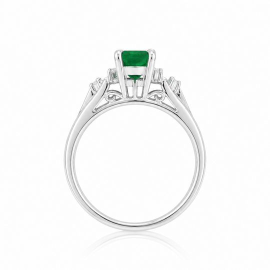 14ct White Gold Emerald & Diamond Ring