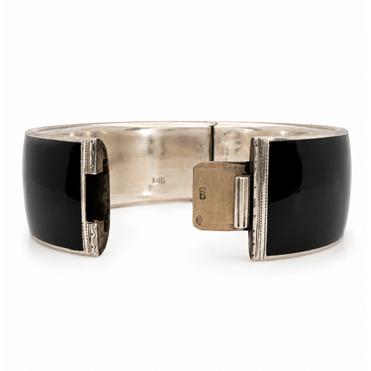 Victorian Seed Pearl & Black Enamel Mourning Bangle