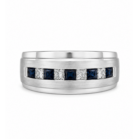 10ct White Gold Mens Sapphire & Diamond Ring