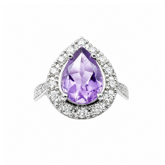 9ct White Gold Pear Cut Amethyst & Diamond Ring