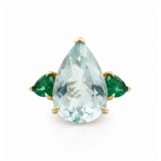 10ct Yellow Gold Aquamarine & Emerald Cocktail Ring