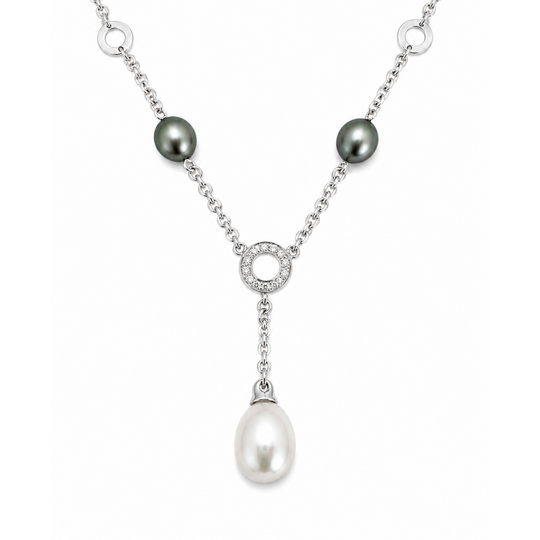 18ct White Gold Pearl & Diamond Necklace