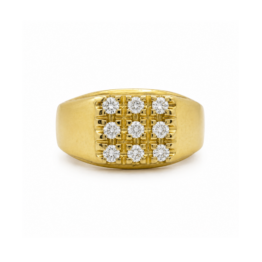 18ct Yellow Gold Diamonds Mens Ring