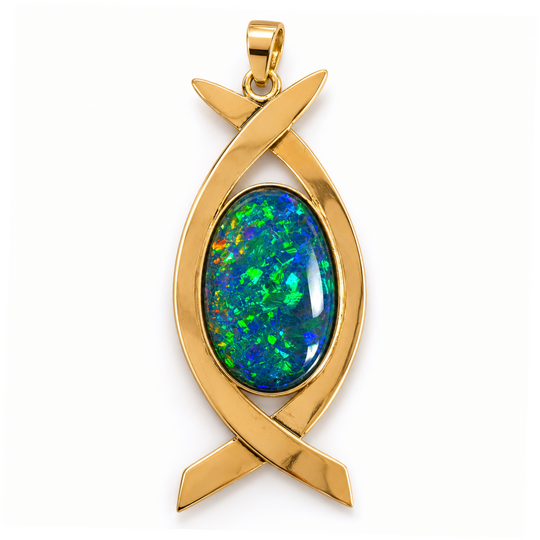 9ct Yellow Gold Opal 'Fish' Pendant
