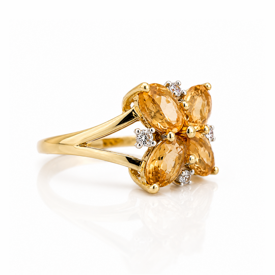 9ct Garnet & White Zircon Floral Cluster Ring 