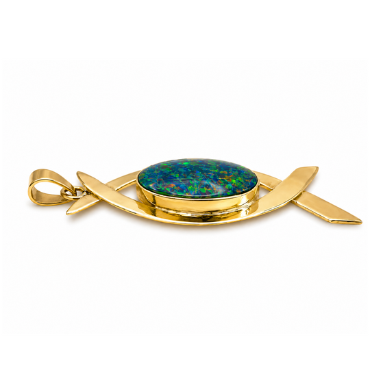9ct Yellow Gold Opal 'Fish' Pendant