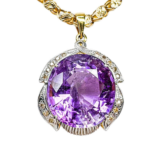 14ct Yellow Gold Amethyst & Diamond Pendant