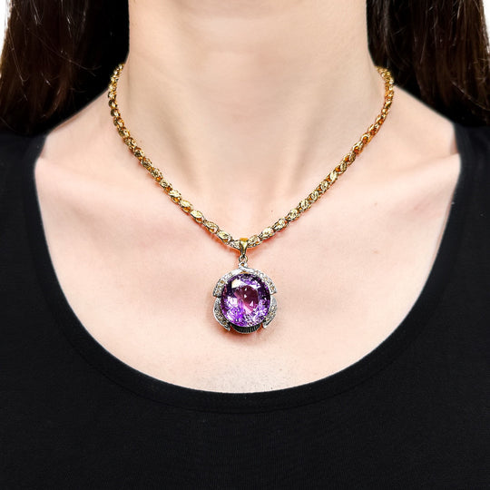 14ct Yellow Gold Amethyst & Diamond Pendant
