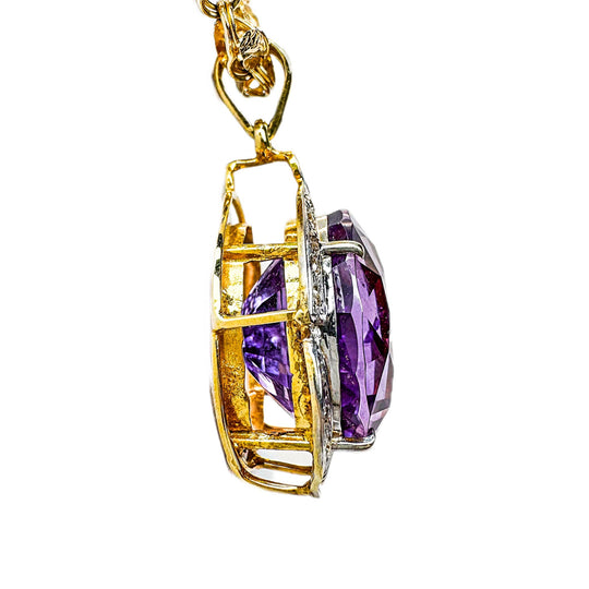 14ct Yellow Gold Amethyst & Diamond Pendant
