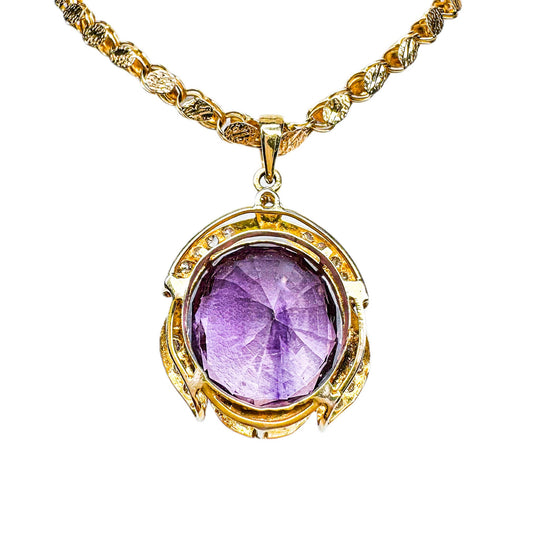 14ct Yellow Gold Amethyst & Diamond Pendant