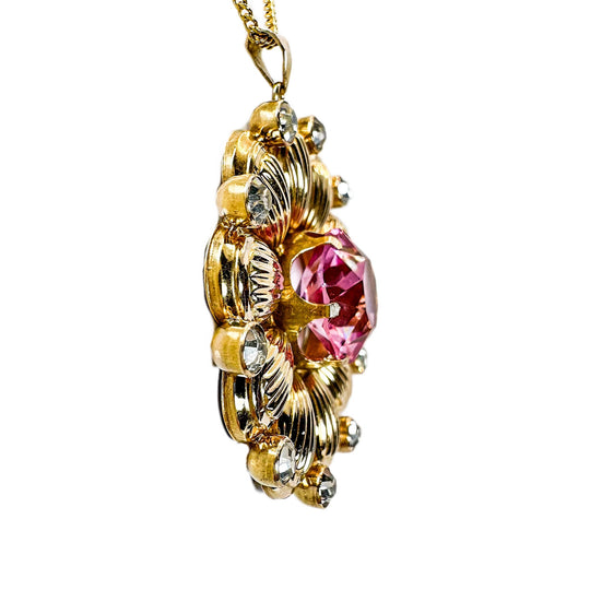 14ct Yellow Gold Created Pink Sapphire Flower Pendant