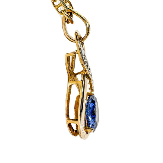 14ct Yellow Gold Sapphire & Diamond Pendant