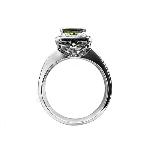 18ct White Gold Green Sapphire & Diamond Ring