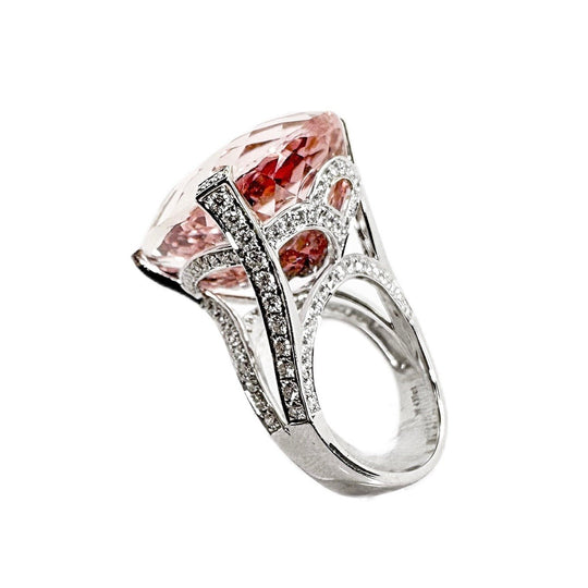 18ct White Gold Kunzite & Diamond Ring 