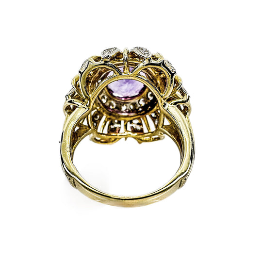 18ct Yellow Gold Amethyst & Diamond Flower Ring