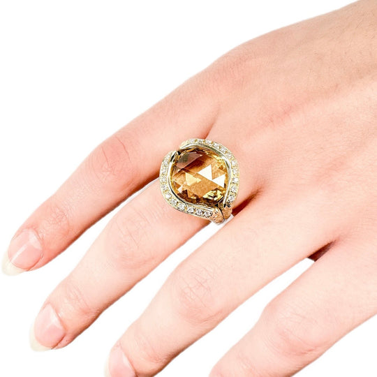 18ct Yellow Gold Citrine & Diamond Ring