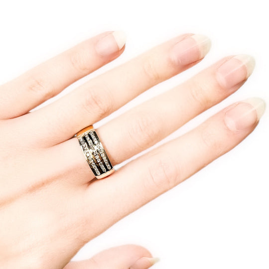 18ct Yellow Gold Triple Row Diamond Ring