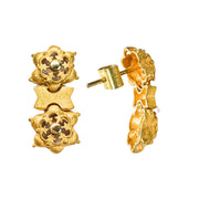 18ct Yellow Gold Double Flower Drop Earrings