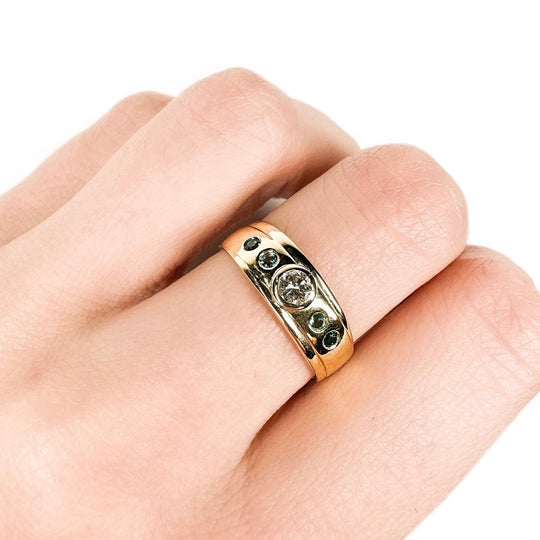 18ct Yellow Gold Emerald and Diamond Band 