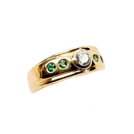 18ct Yellow Gold Emerald and Diamond Band 