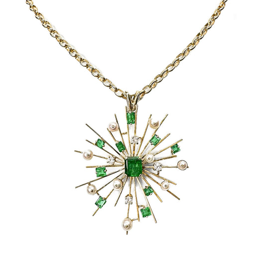 18ct Yellow Gold Emerald, Pearl & Diamond Pendant