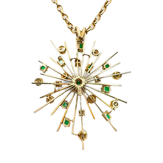 18ct Yellow Gold Emerald, Pearl & Diamond Pendant