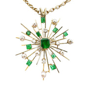 18ct Yellow Gold Emerald, Pearl & Diamond Pendant