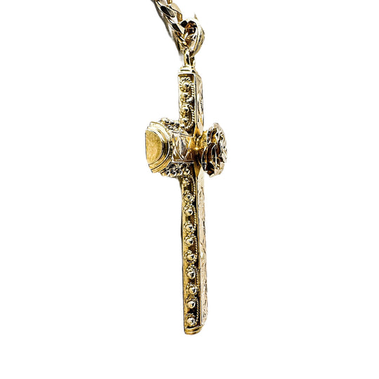 18ct Yellow Gold Cross with Centre Rose