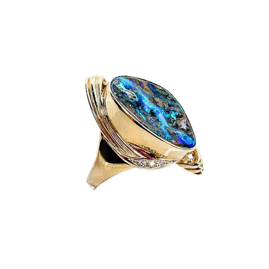 18ct Yellow Gold Opal & Diamond Ring